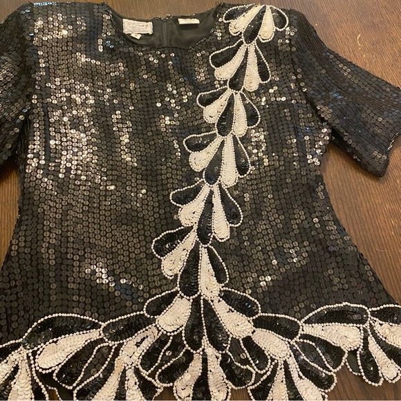 VTG Sténay 100% Silk Beaded Sequin Blouse Size Small - Picture 2 of 7